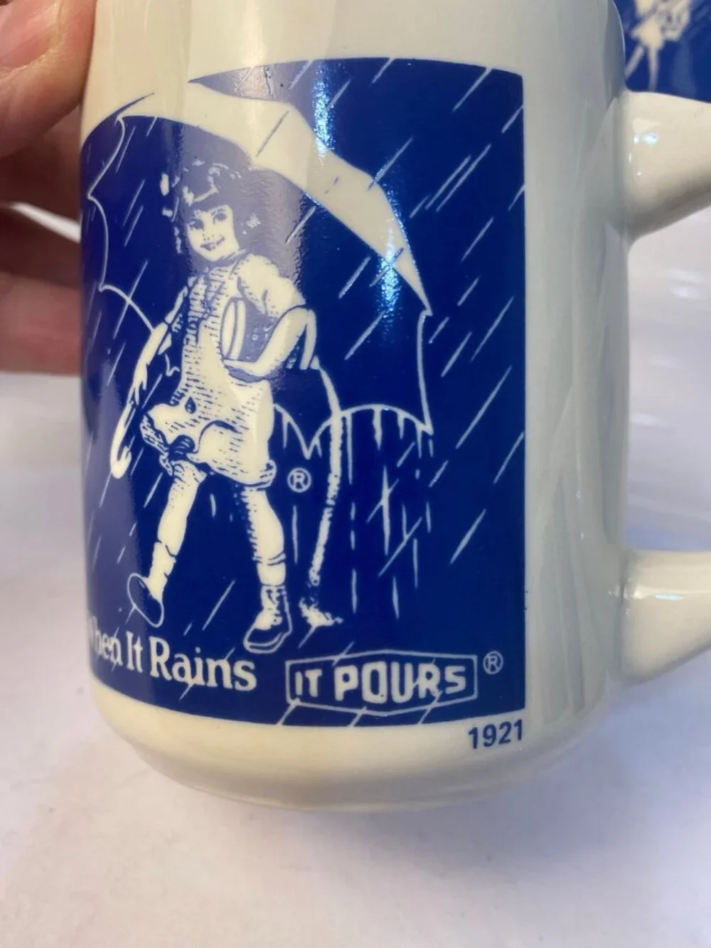 Vintage Morton Salt 7 Pc Ceramic Set - 4 Mugs, Lidded Sugar Bowl & Creamer Japan